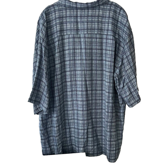 Pussers Island Reserve Shirt Mens Large Aqua Blue Stitched Plaid Silk Camp SS - Picture 2 of 11